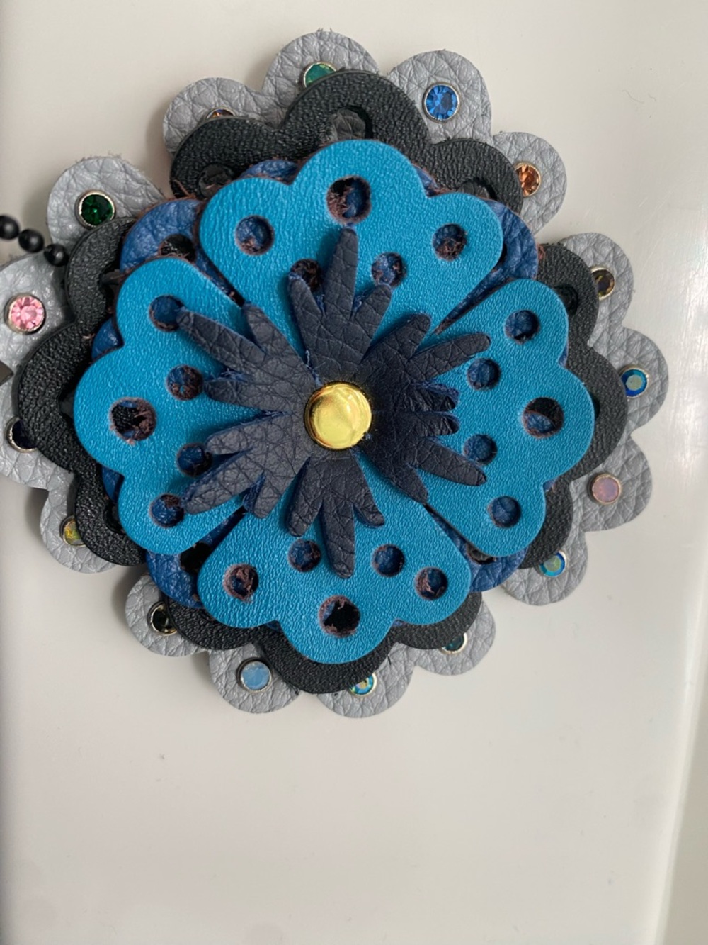 Hand Crafted Layered Floral bag Charm in Blue, Navy & Gray by @roostercuster